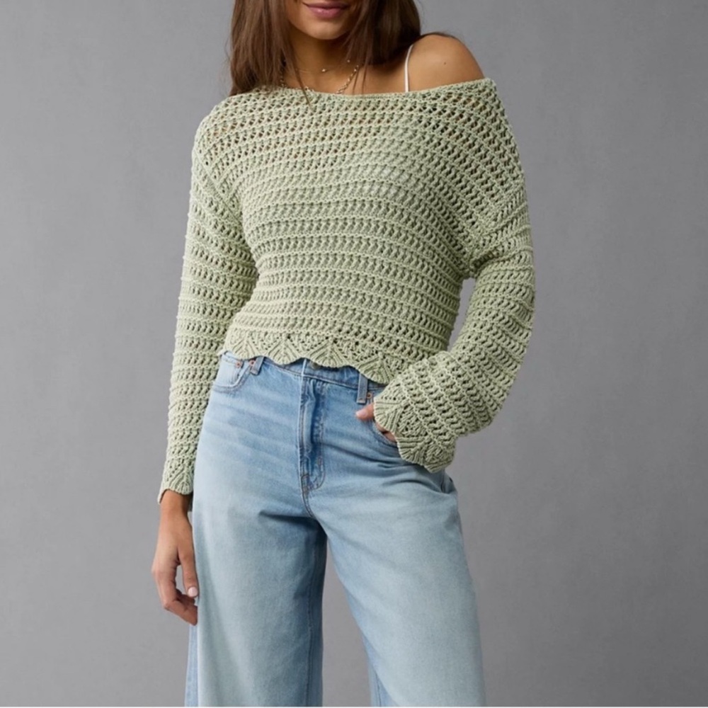 American Eagle Outfitters Green Off-the-Shoulder Sweater